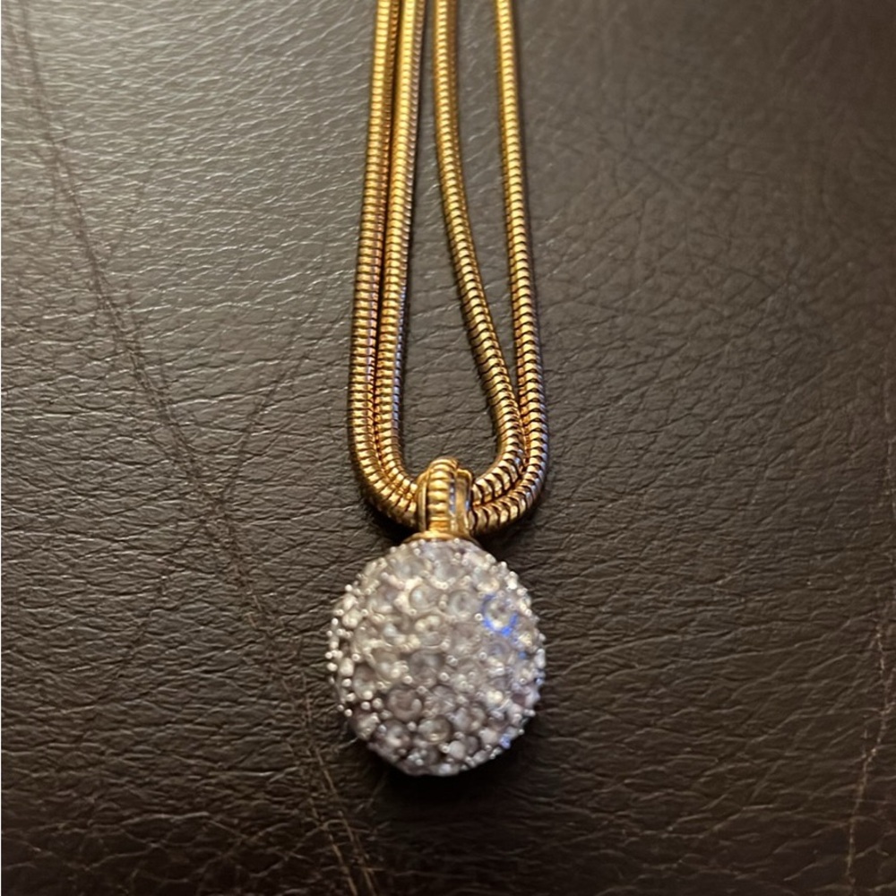Vintage Swarovski Gold Necklace with Silver Crystal Pendant